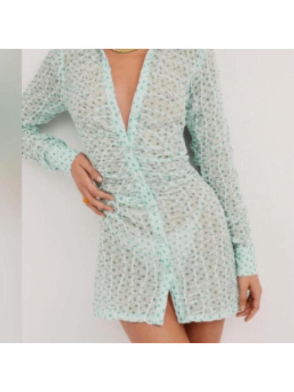 For Love & Lemons Drea long sleeve sheer mini dress NWT